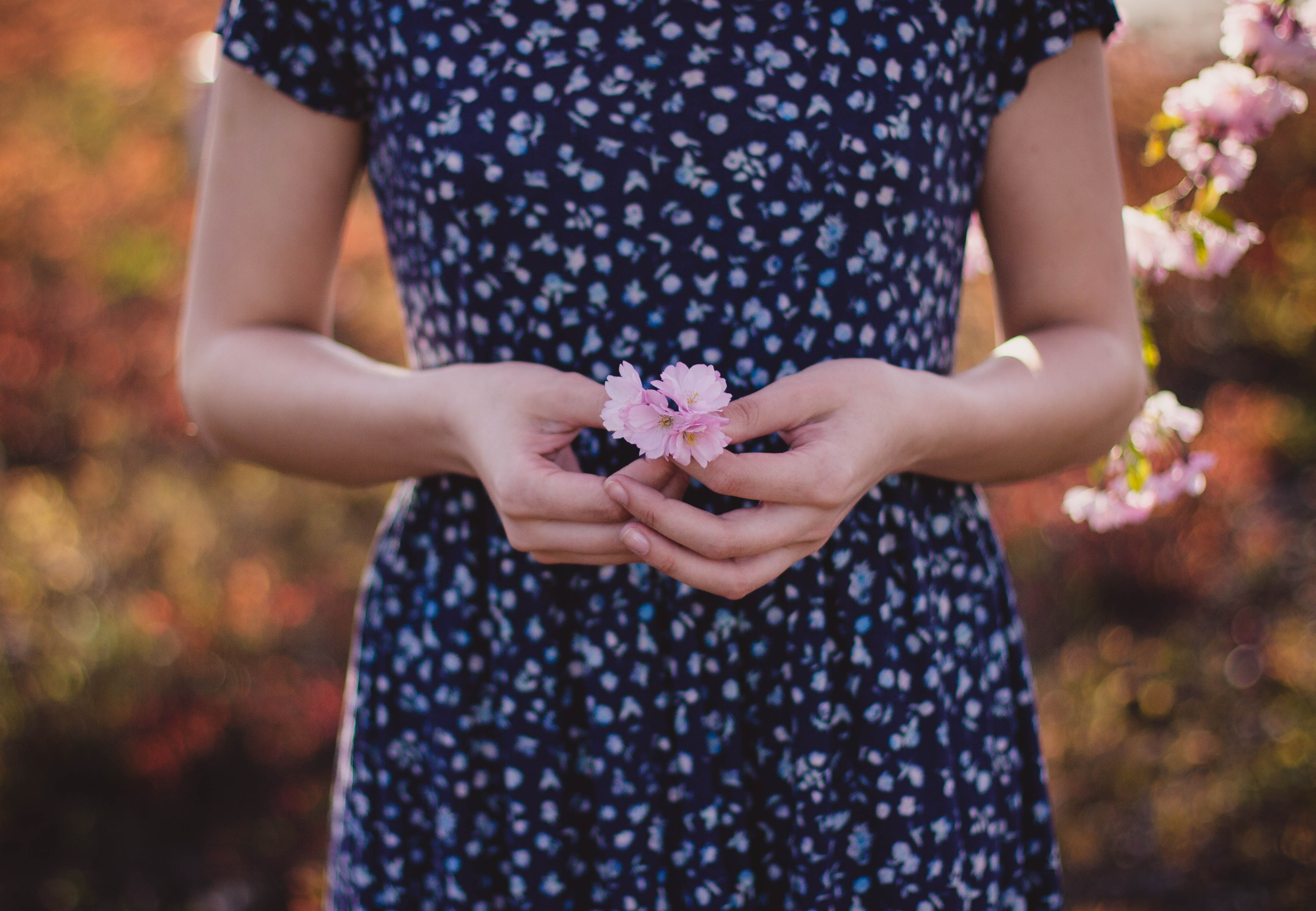 Woman Blue Dress w flower_Valeria Boltneva_Stocksnap